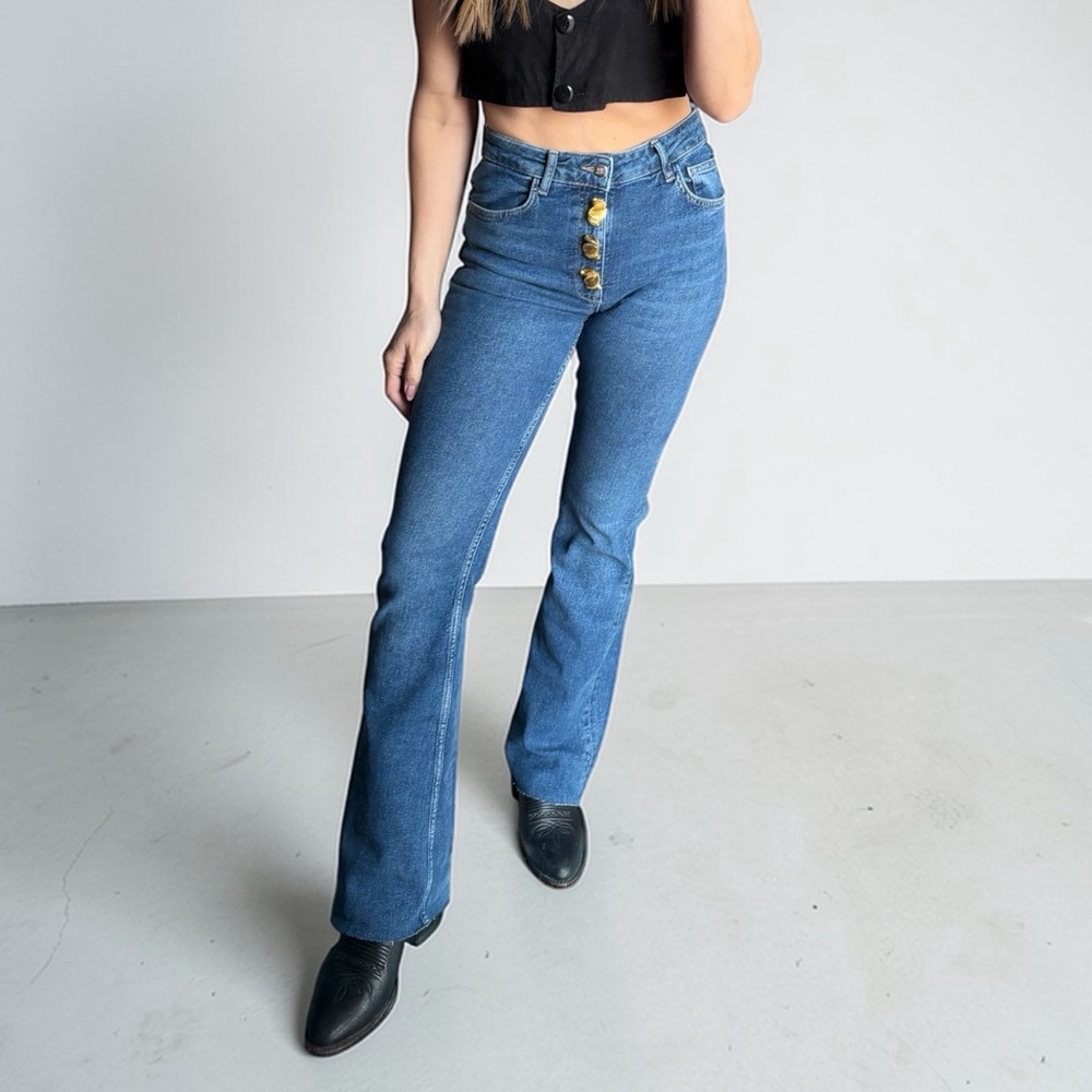 Up-Cycled Blue High-Waisted Flare Boot Cut Jeans